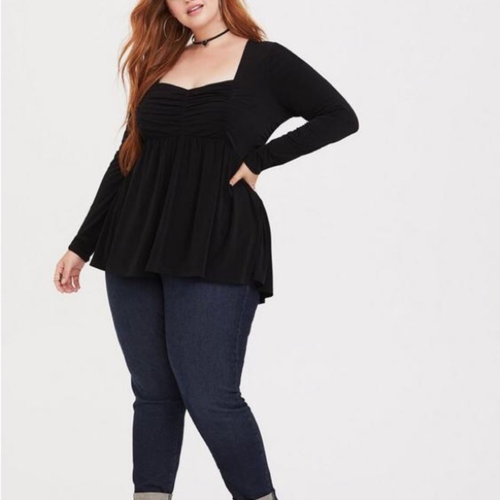Torrid Ruched Studio Knit Babydoll Tunic Blouse Size 6